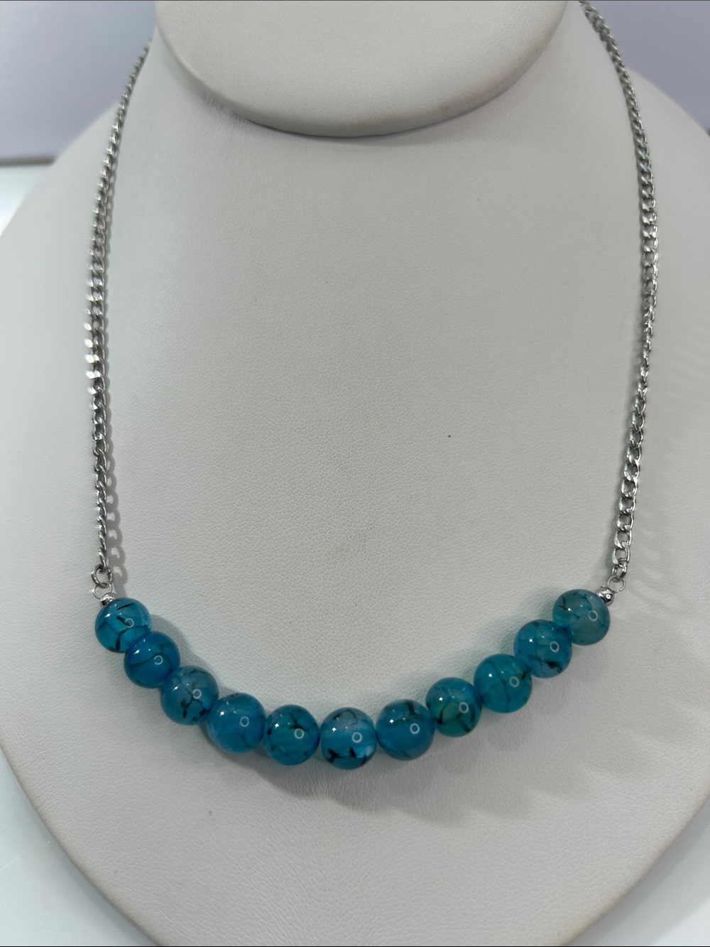 New Artisan Handmade Genuine Blue Dragon Vein Gemstone Stainless Steel Necklace